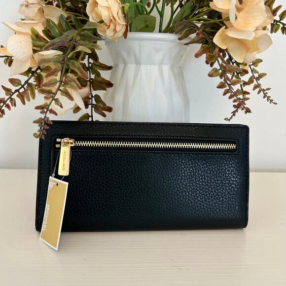 Michael Kors Reed Large Pebbled Leather Wallet Black MK - Picture 2 of 4